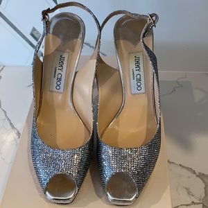 Jimmy Choo Clue Glitter Slingback Platform Pumps